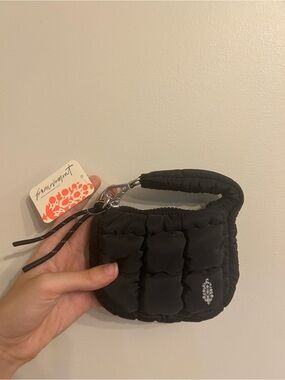 Free People Quilted Black Micro Pouch Bag Clip On